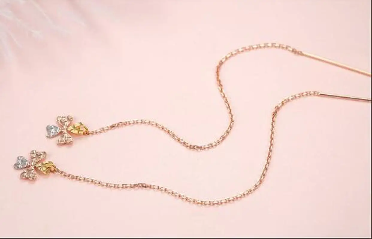 Деликатные 83 мм трехцветные серьги для пирсинга с цветком AU750 четырехлистный