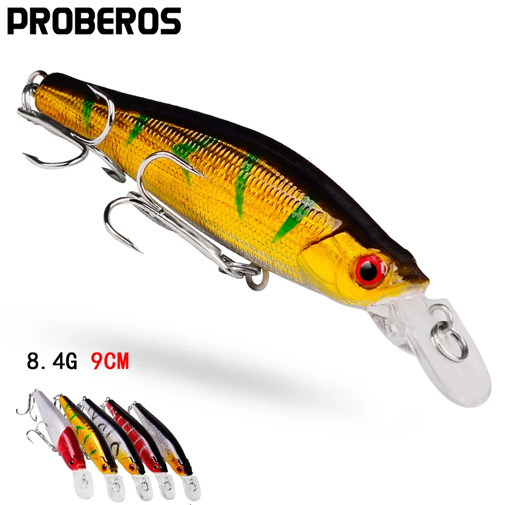 

PROBEROS 5pcs Minnow Fishing Lures 9cm-3.54" Artificial Hard Bait 8.3g-0.29oz Plastic Wobbler Pike Swimbait Fishing Tackle
