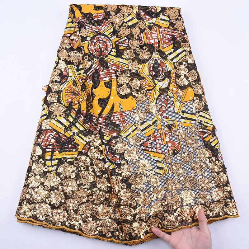 Последние нигерийские кружева с блестками Ткань 5 ярдов Африканский Воск шнур