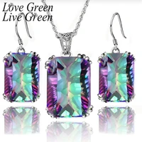 simple retro color earrings necklace jewelry sets square crystal pendant indian cubic zirconia jewelri wed jewelri set for woman
