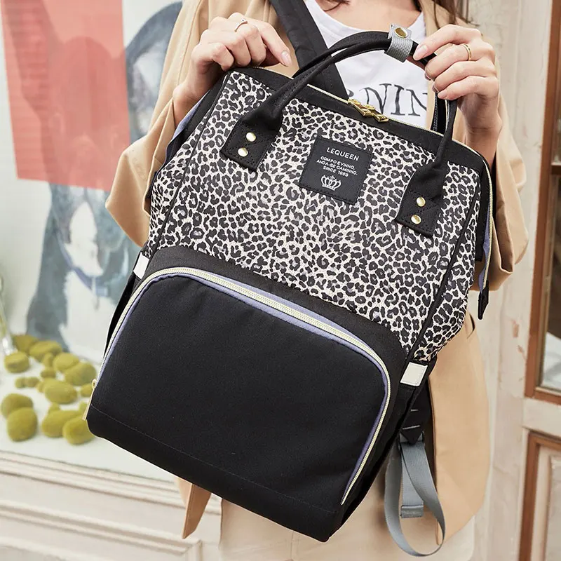 

Lequeen Diaper Bag Leopard Baby Bags Nursing Nappy Bag Travel Maternity Patchwork Bag Outdoor Stroller Organizer Backpack