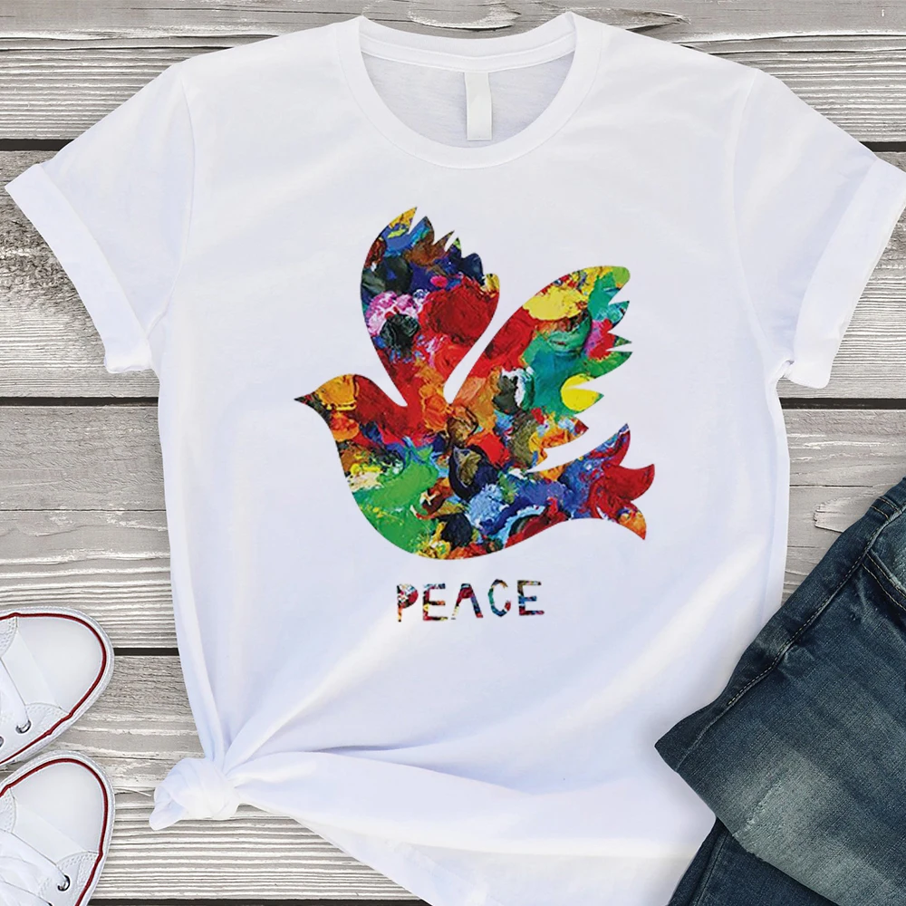 

Aesthetic Peace dove Printed Women T-shirt Fashion Gorgeous Pacifist Clothes Vestidos Tshirt Hipster Oversize Short sleeve Tops