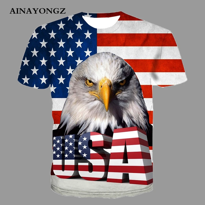 USA Flag 3d Eagle Printed Men T-Shirt Top Summer Cool Tees Clothes Casual O-Neck Short Sleeve Shirt Male Tshirt Plus Size 4XL