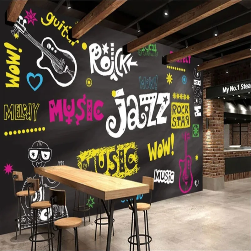 

European and American Street Graffiti Art Music Elements Wall Paper 3D Music Restaurant Bar Industrial Decor Mural Wallpaper 3D
