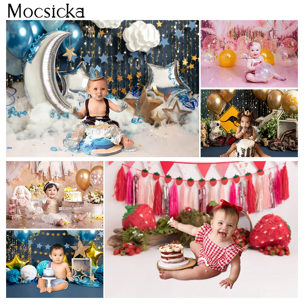 

Newborn Children Kids First Birthday Cake Smash Photography Backdrop Girls Twinkle Twinkle Little Stars Birthday Party Balloons