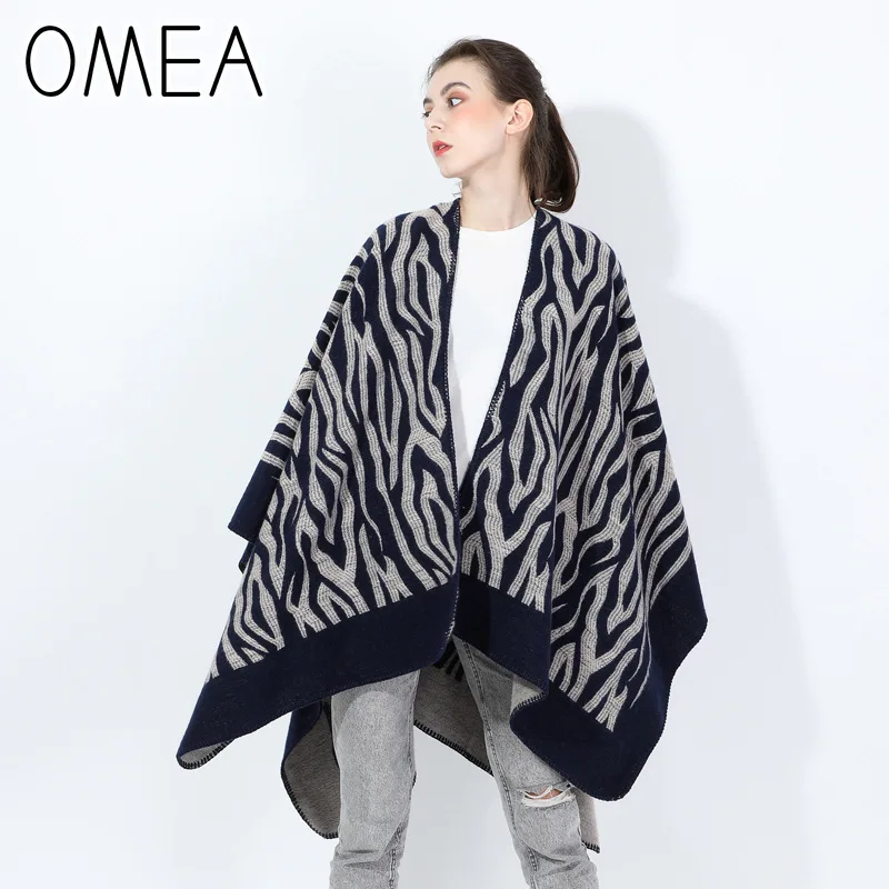 OMEA женская зимняя Зебра пончо для езды на велосипеде Женская Тип головного убора