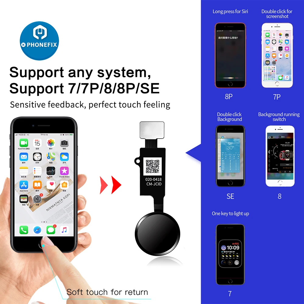 jc 6th 3d home button with return function for iphone 77plus88plus menu keypad return universal fingerprint flex cable repair free global shipping