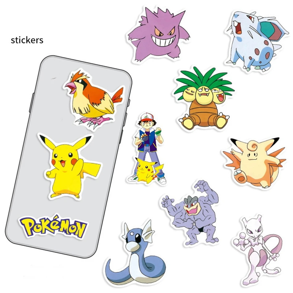 50PCS Anime Pokemon Stickers Pikachu Kawaii Waterproof Skateboard Guitar Laptop Travel Luggage Cartoons Sticker Girl Kids Toys - купить по