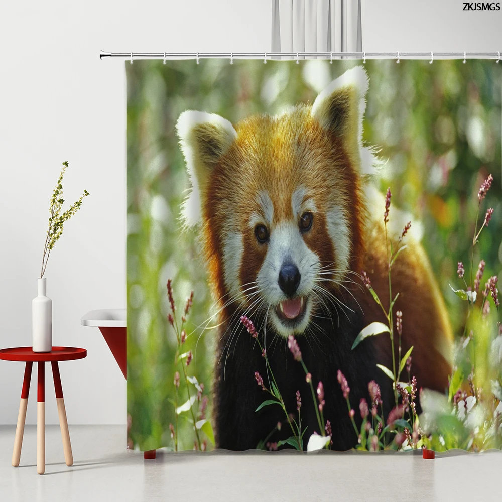 

Animal Printed Bear Fox Shower Curtain Flower Bush Pattern Home Decor Polyester Fabric Bathroom Hanging Cloth Curtains Washable