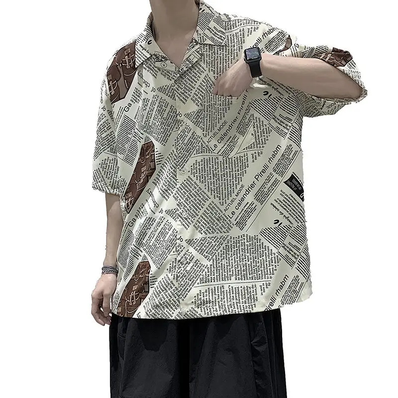 IEFB/мужская одежда с принтом газет рубашка коротким рукавом для мужчин 2020 летние