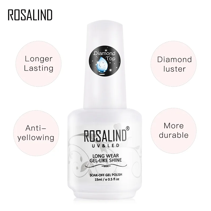 Топовое покрытие ROSALIND для ногтей Алмазный прозрачный отмачиваемый УФ-гель