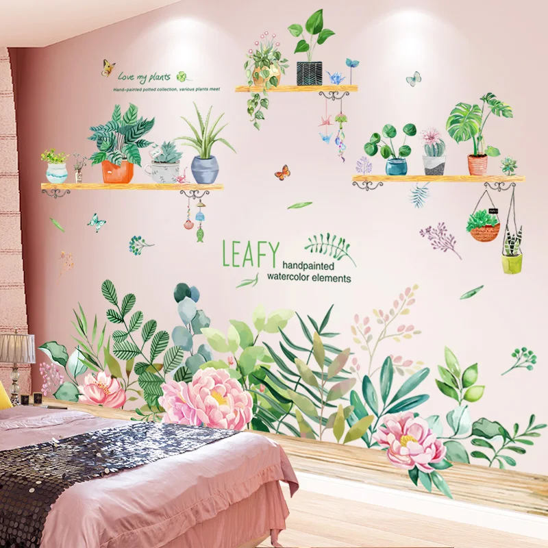 

Potted Plant Wall Stickers DIY Flowers Leaves Wall Decals for Living Room Bedroom Kitchen Nursery Home Decoration Accessories