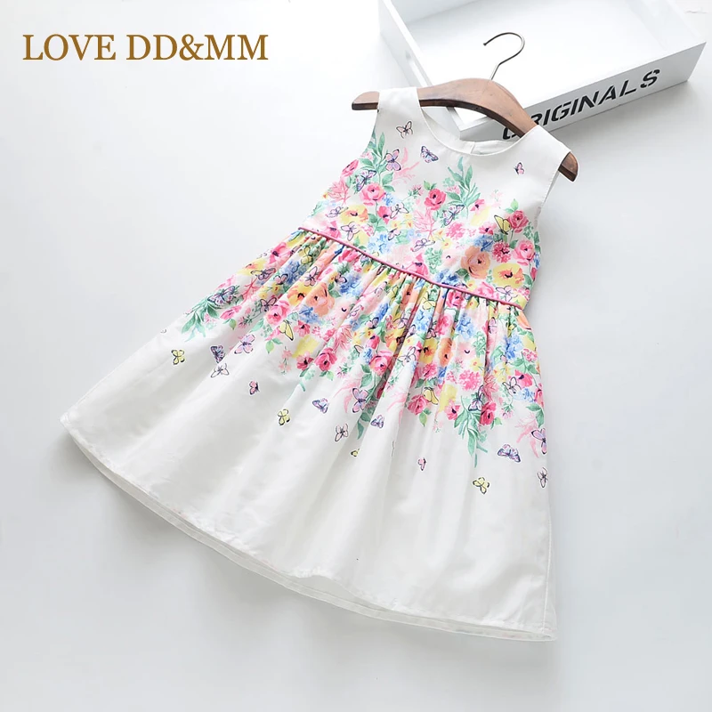 Платья для девочек с надписью LOVE DD& MM коллекция года, Новая Осенняя детская одежда милое платье-майка без рукавов с кукольным воротником и цветочным принтом для девочек