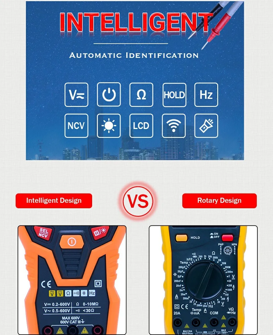 PEAKMETER DC/AC Умный полный автоматический Диапазон Цифровой мультиметр NCV Частота Температура Емкость тестер PM8247S/PM8248S