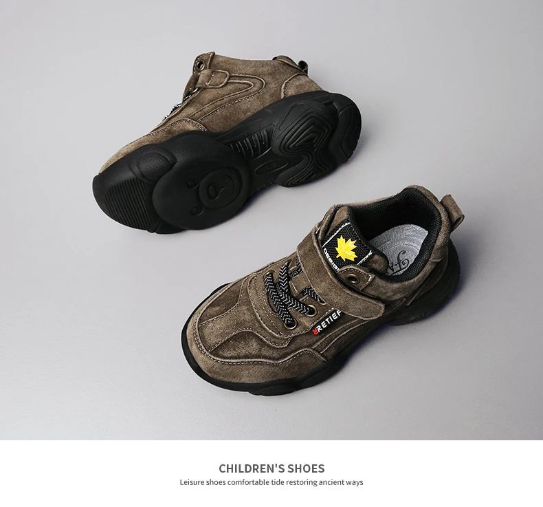 High quality leather outdoor sports boys shoes comfortable Velcro casual shoes