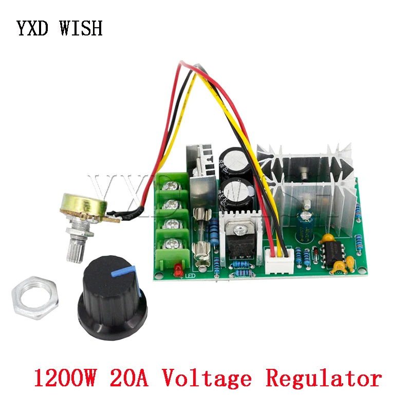 

1200W 20A Voltage Regulator PWM DC Motor Speed Controller DC 10V-60V Adjustable Fan Motor Speed Regulator Governer 12V 24V