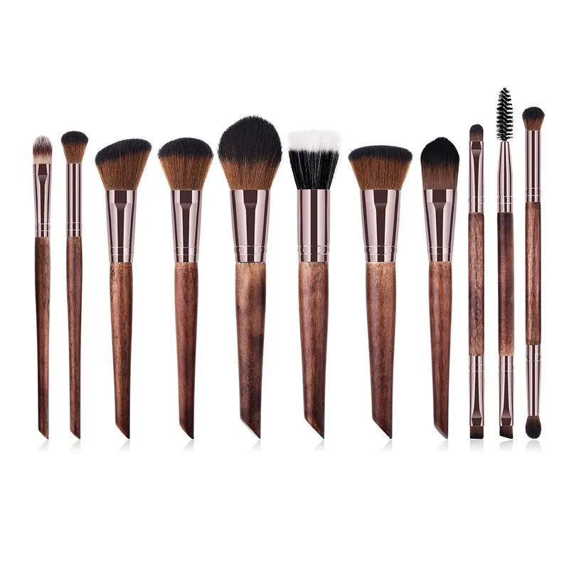 11Pcs Makeup Brushes Set Cosmetic Foundation Powder Blush Eye Shadow Lip Blend Wooden Make Up Brush Tool Kit Maquiagem