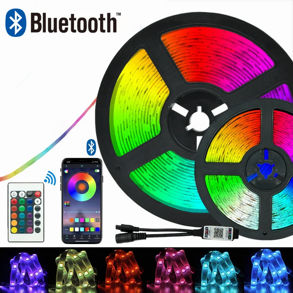 

LED Strip Light Bluetooth RGB 2835 Flexible Lamp Tape Ribbon With Diode DC EU power supply 12V 7.5M 32.8ft Holiday Xmas New Year