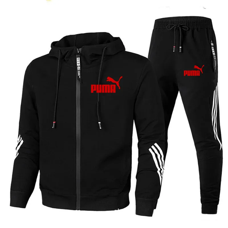

2021 hot sale men's jacket autumn zipper hooded sweatshirt + pants two-piece casual sportswear men's suit new sportswear