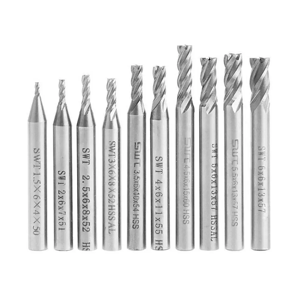 Концевая фреза из быстрорежущей стали с 4 канавками 1 5-6 мм 10 шт./компл. |