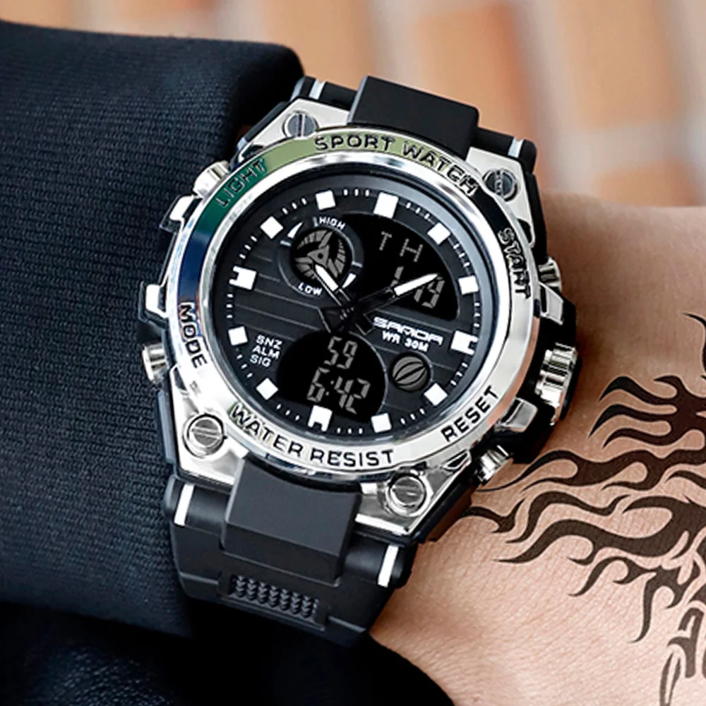 SANDA профессиональные военные мужские спортивные часы цифровые светодиодные