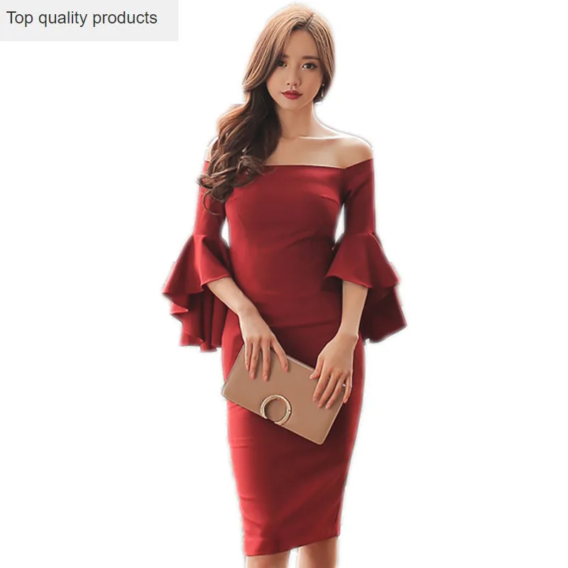 

Sexy Party Dress 2020 New Spring Women Slash Neck Butterfly Sleeve Bodycon Dresses Female Vestidos LH1389