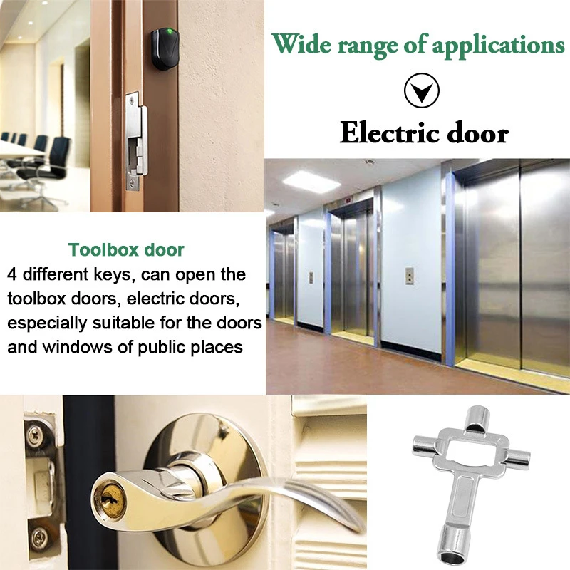 4 In 1 Multifunction Cross Switch Key Wrench Alloy Universal Square Triangle for Elevator Electrical Cupboard Box Train Cabinet |