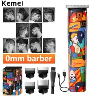 kemei cordless hair trimmer men fashion graffiti 0mm barber hair clipper professional hair clippers hair cutting machine for man