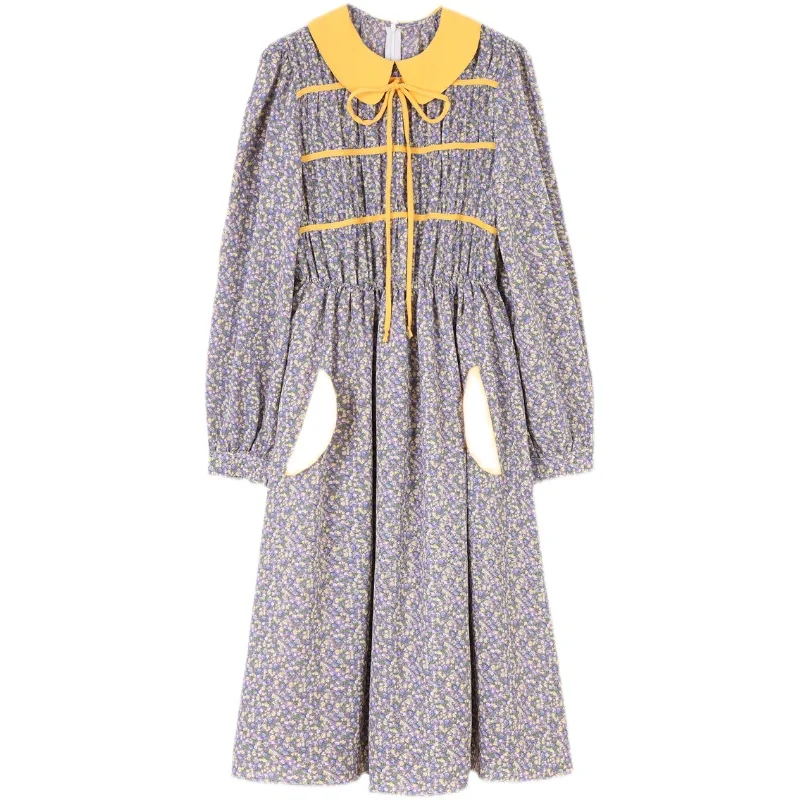 

COIGARSAM Floral Print Women dress New Spring Full Sleeve Chiffon High Waist Dresses Design And Color 1023