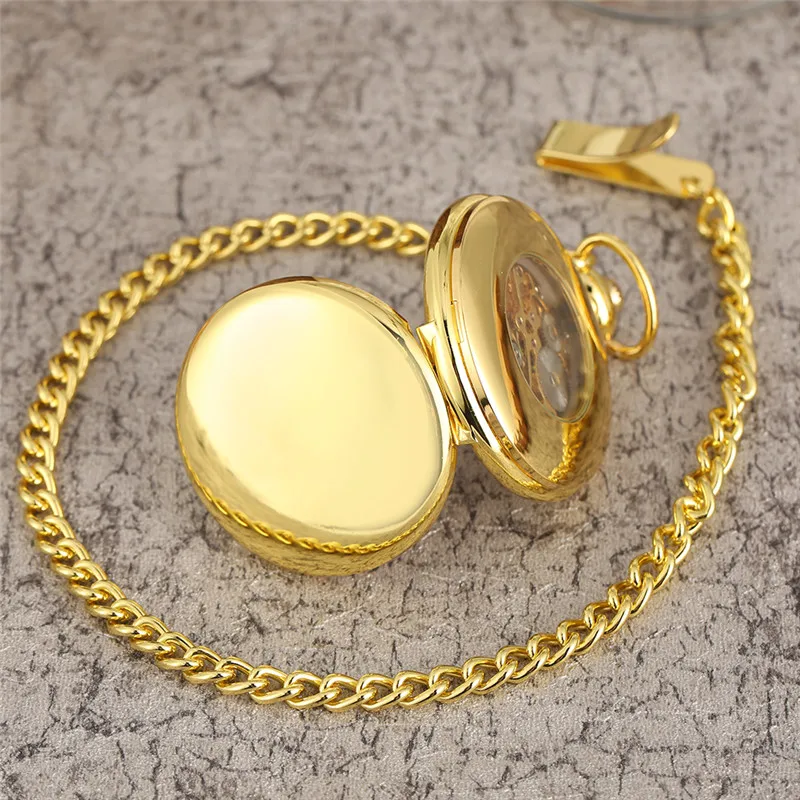 Vintage Hand-winding Mechanical Pocket Watch for Men Women Arabic Numerals Dial Pendant Chain Smooth Case Antique Clock Gift