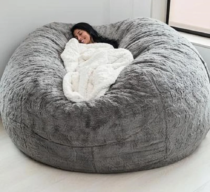 

Dropshipping Bean Bag Chair with Soft Fluffy Removable Washable Faux Fur Giant Fur Bean Bag Chair Cover Lazy Sofa Bed Coat