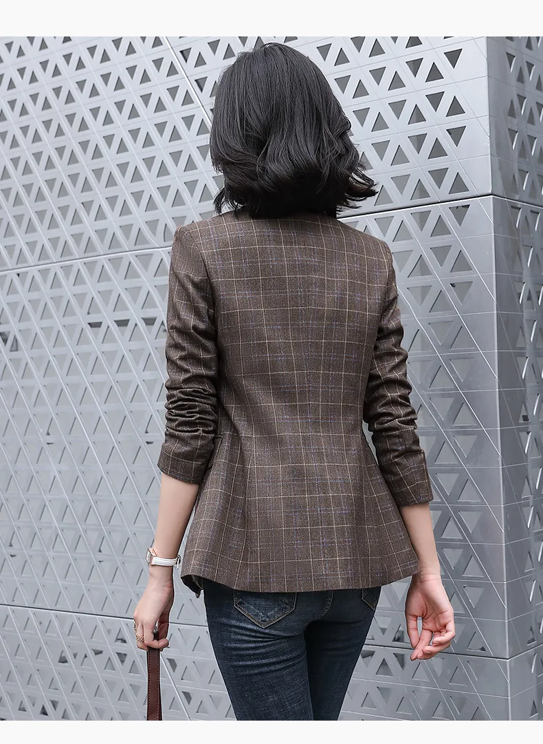 

Green Plaid suit coat polyester double breasted regular blazers coat long-sleeve notched collar