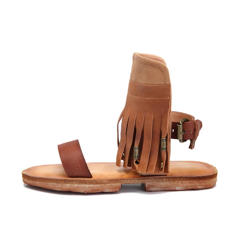 Новые летние повседневные сандалии женские кожаные туфли ручной работы с