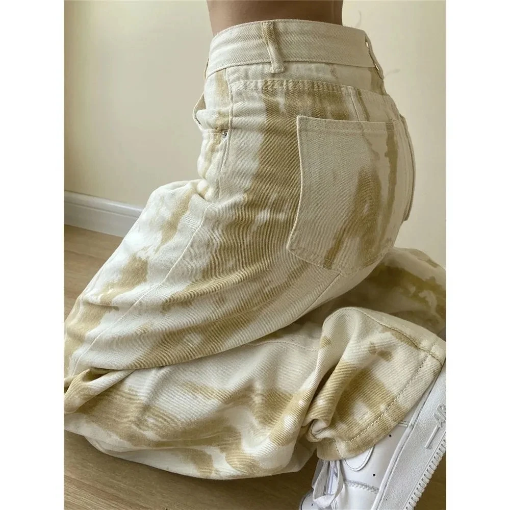 

Tie Dye Jeans Woman High Waist Oversize Streetwear Leg Width Pants Korean Fashion Plus Size Casual Loose Vintage Clothing