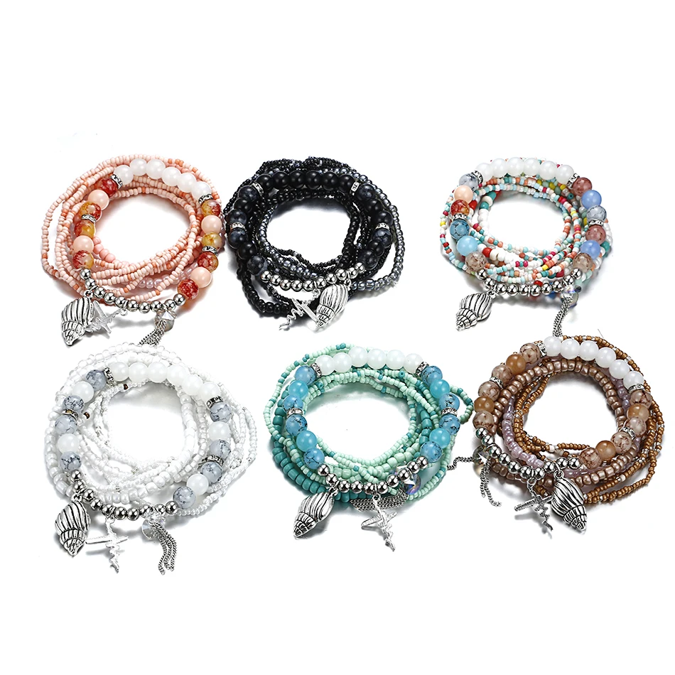 Женский многослойный браслет в богемном стиле с эластичным плетением браслеты и