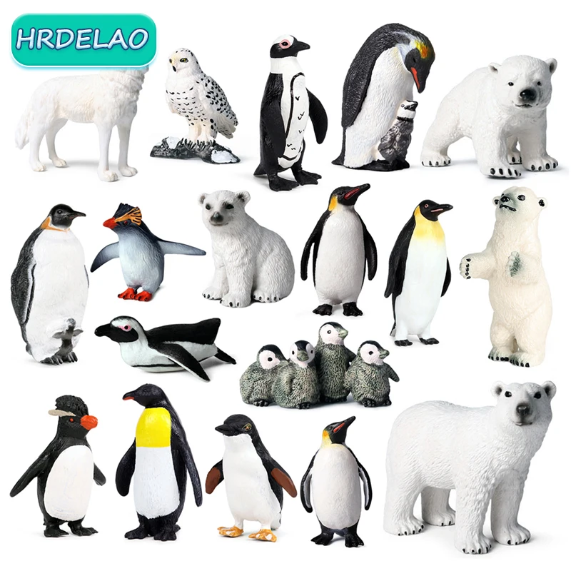 HOT Simulation Arctic Animals Figures Penguins Cub Bear Snowy Owl Wolf Models Action Figurines Collection toys for children Gift