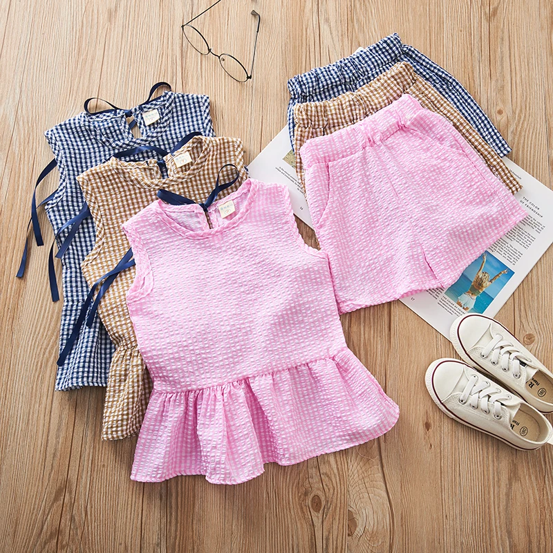 Комплекты детской одежды для девочек Новая летняя футболка без рукавов + шорты в