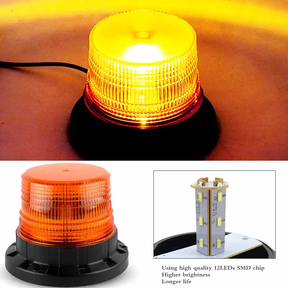 

Amber LED Car Vehicle Strobe Warning Light Flashing Beacon Magnetic Mounted Led Emergency Lighting Lamp 12/24V Auto parts