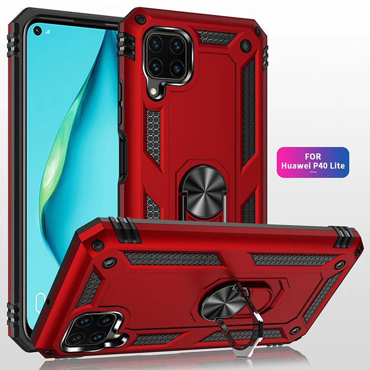 Чехол для Huawei P40 Lite Жесткий из поликарбоната с подставкой и кольцом