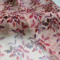 100cm135cm leaf pattern mulberry silk chiffon crepe fabric super thin crinkld scarf material silk 5 momme