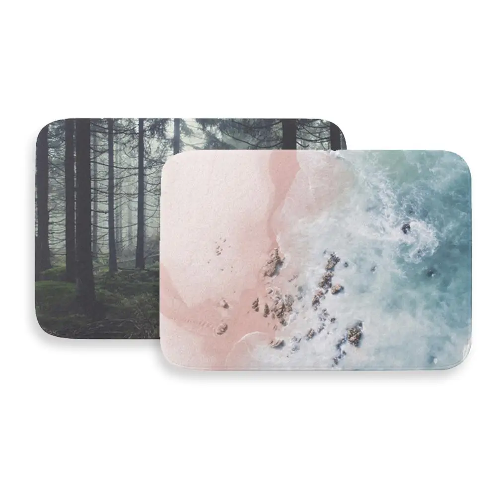 Лучший нескользящий коврик Прямоугольный Коврик с принтом леса гор моря для