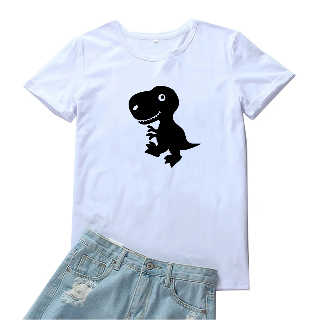 

Little Dinosaur Graphic Tee Women Funny Cute Pattern Women Tshirt Loose Personality Women T Shirts Kawaii Printing T-shirt Women