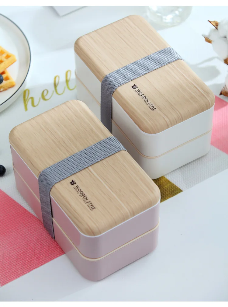 Деревянный Bento Box Ланч-бокс, двойная Студенческая коробка для завтрака, суши-бокс