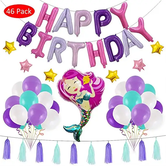46 упаковок Русалочка воздушные шары товары для дня рождения баннер с кисточками