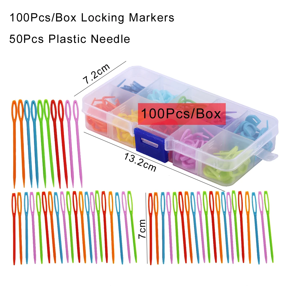 100Marker 50Needle 100 шт./кор. пластиковые вязальные инструменты запирающие маркеры+ 50 шт. пластиковые спицы крючком защелки вязальные качели инструменты GYH - Цвет: 100Marker 50Needle
