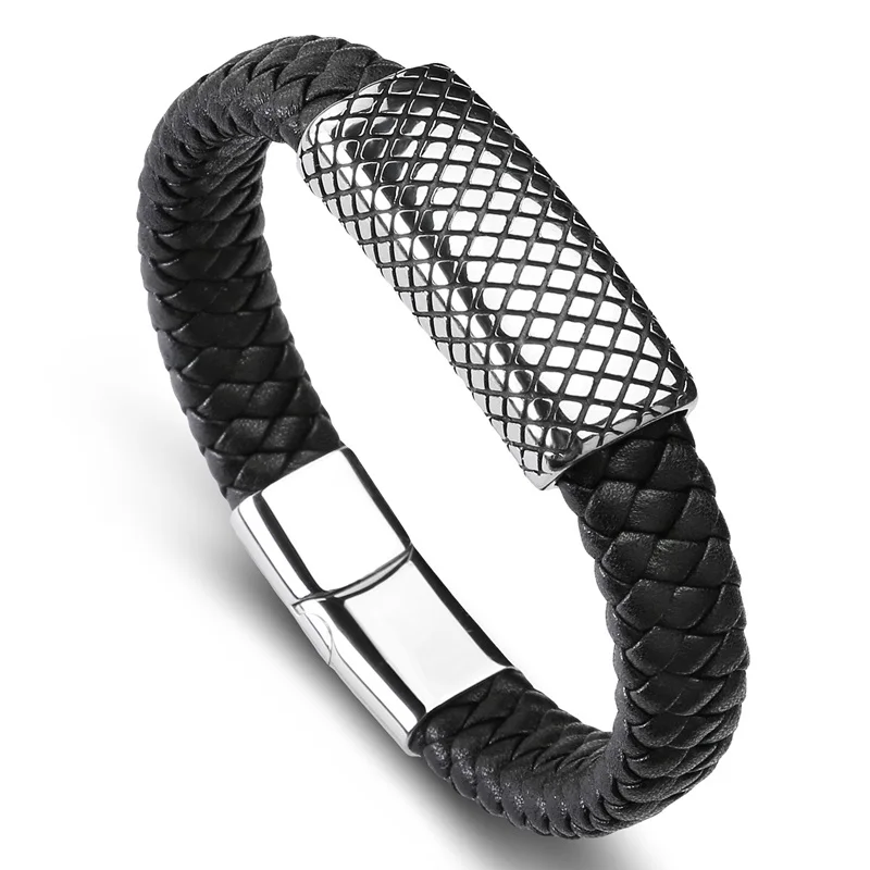 Модный классический браслет кожаный из нержавеющей стали простой мужской в