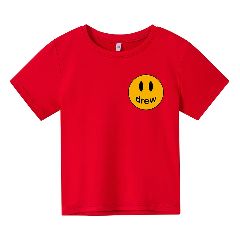 

2021 Summer Smiley Face Expression Pprinting Boys And Girls Pure Cotton Short-Sleeved Casual T-Shirt 4T-14T