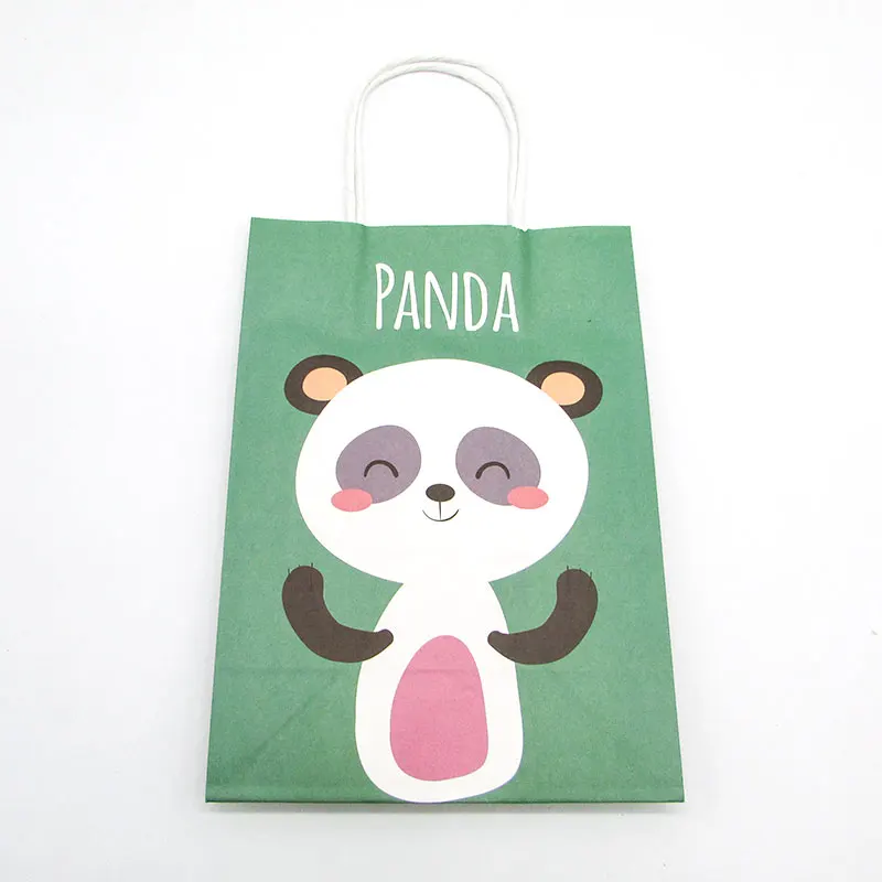 panda x12pcs 12 шт. подарочные сумки с рисунками животных, панды, жирафа, джунглей, вечерние бумажные сумки для конфет с ручками, товары для дня рождения, для детей - Цвет: panda x12pcs