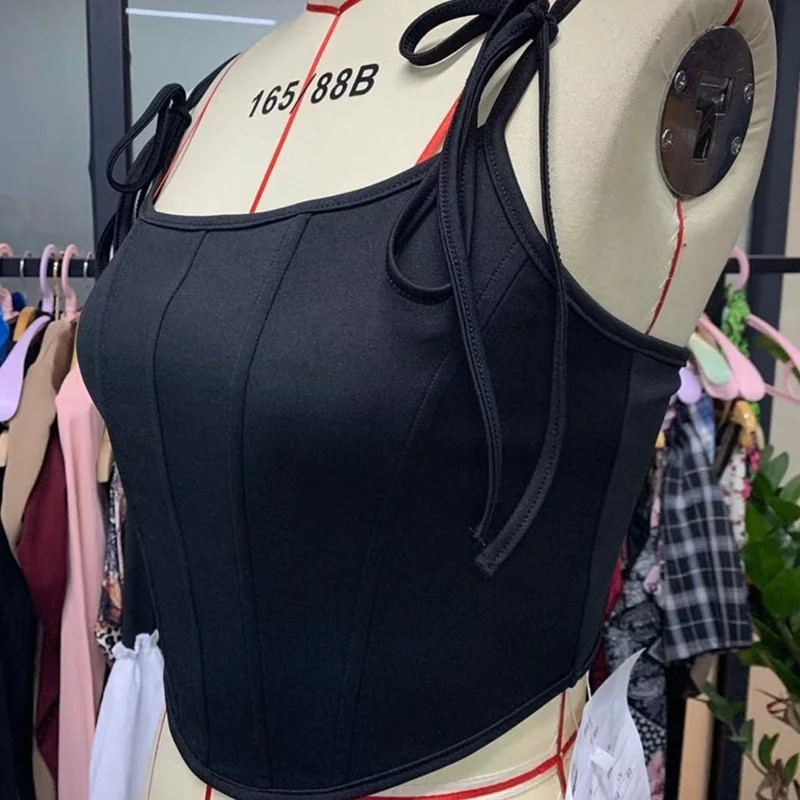 

XUXI Streetwear Slim Black Camisole Women's 2021 Summer New Halter Short Sexy Top E2598