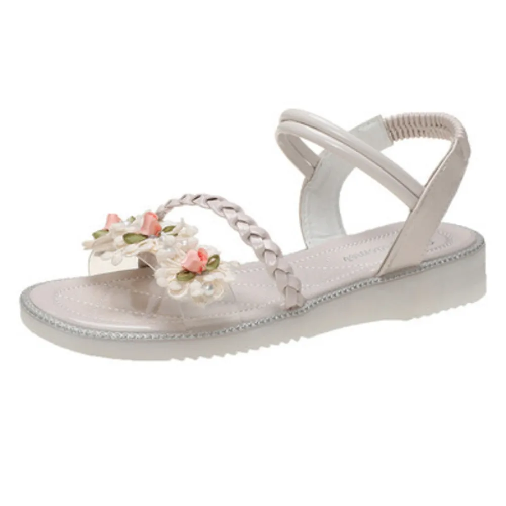 

Net Red Small Fresh Woven Flower One Line Sandal 2021 New Flat Bottom Thick Sole Comfortable Lady Sandal